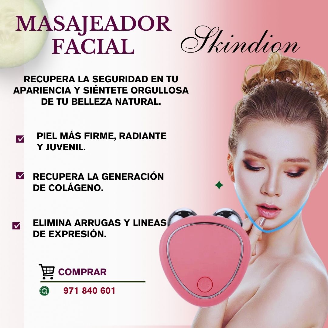 MASAJEADOR FACIAL ROSA/ PLATEADO+MASCARILLA