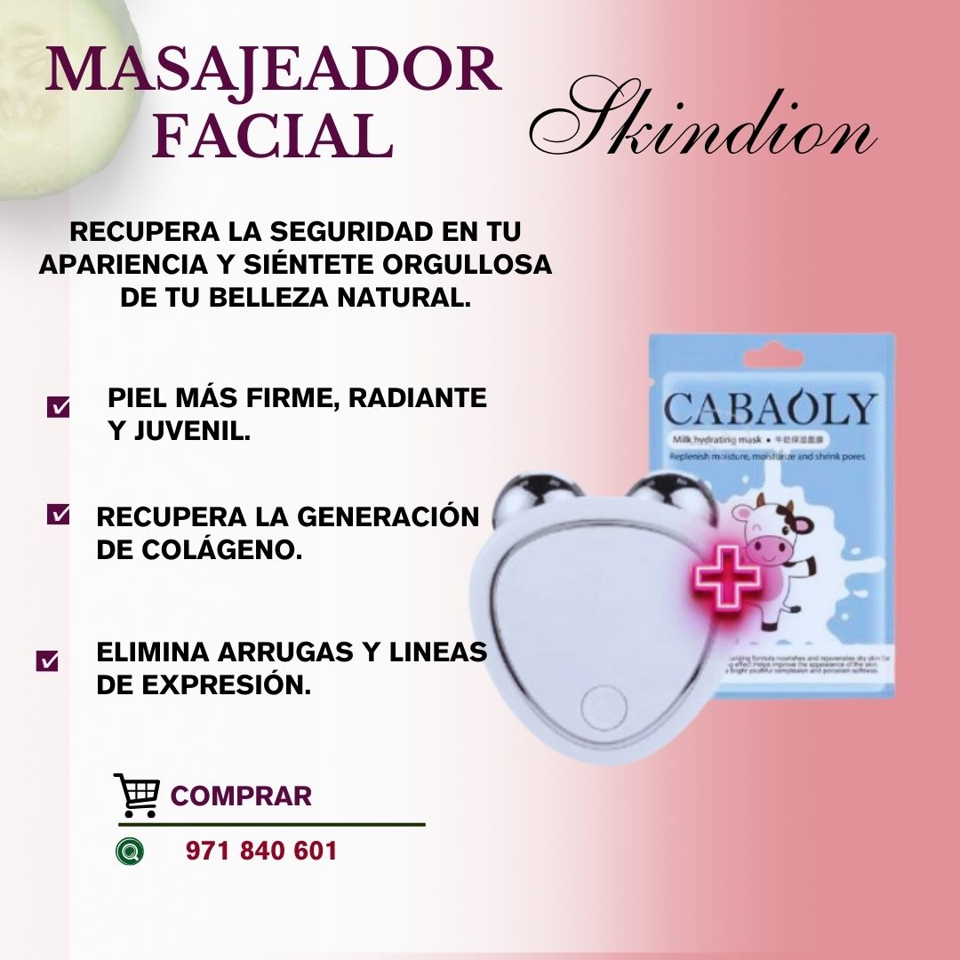 MASAJEADOR FACIAL ROSA/ PLATEADO+MASCARILLA