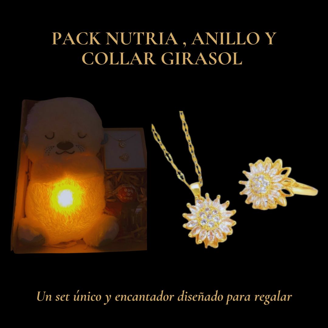 PACK NUTRIA , ANILLO Y COLLAR GIRASOL , CAJA DE REGALO