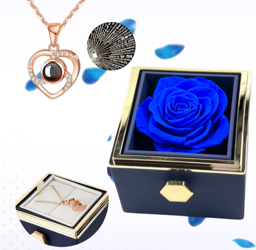 CAJA DE ROSA ETERNA + COLLAR