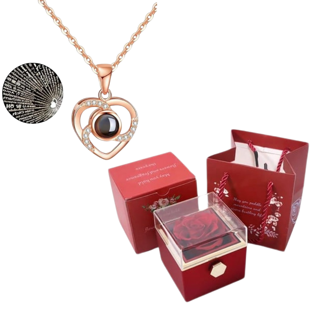 CAJA DE ROSA ETERNA + COLLAR