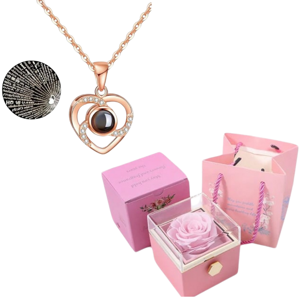 CAJA DE ROSA ETERNA + COLLAR