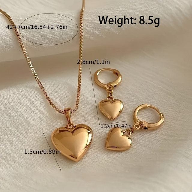 JUEGO DE COLLAR + PULSERA + ARETES CORAZON